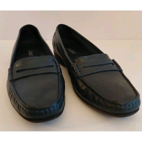 Auditions Navy Blue Genuine Leather Penny Loafers Size 9.5 W - Picture 1 of 7